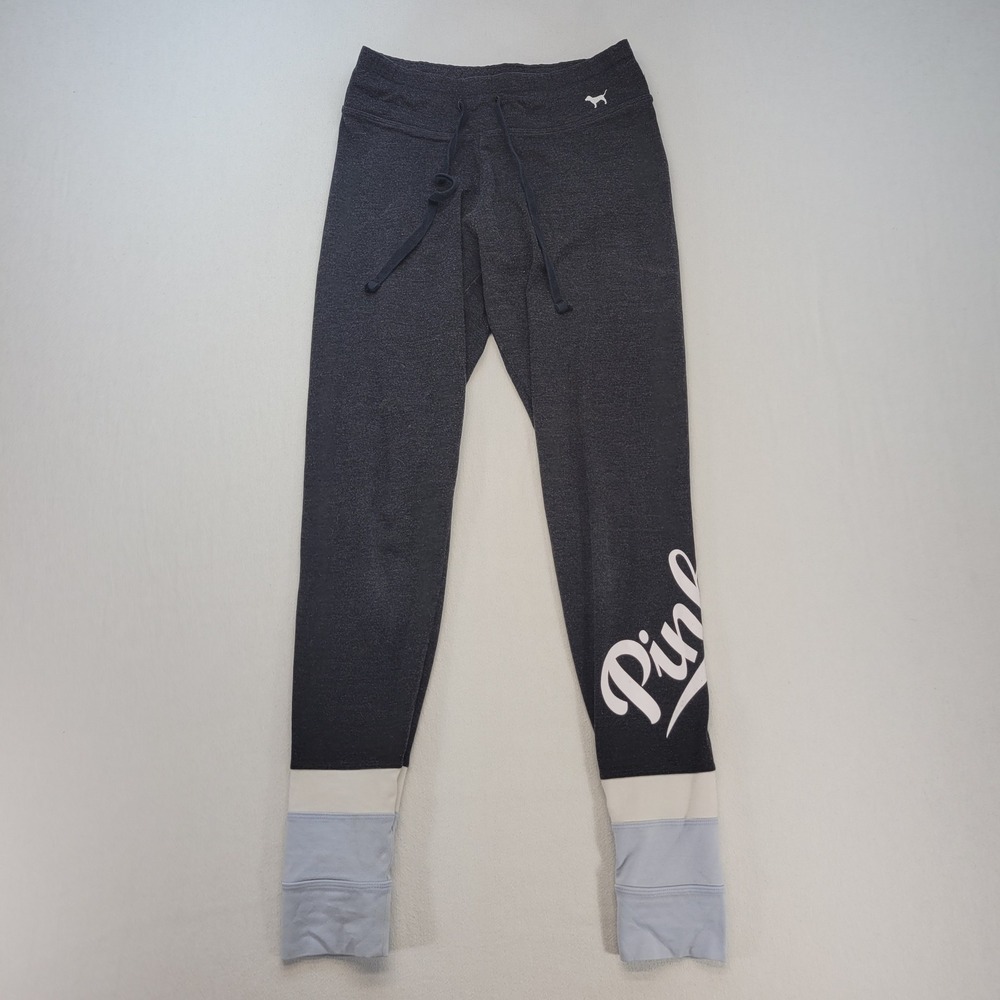Victoria's Secret PINK Yoga Leggings Womens Small Gray Colorblock Graphic Slim